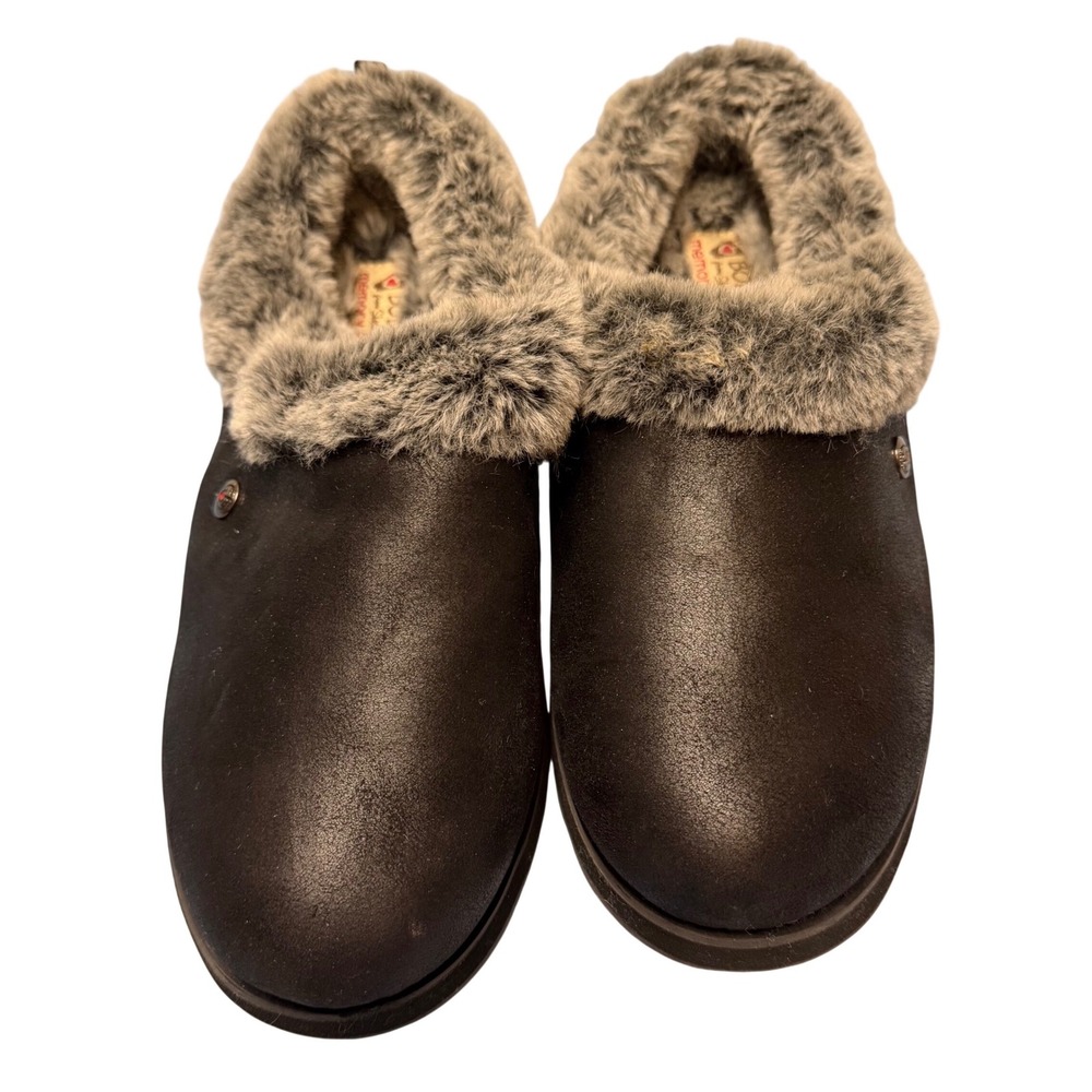 Skechers BOBS Keepsakes Ice Angel Black Faux Fur Memory Foam Slippers 31214W 6.5